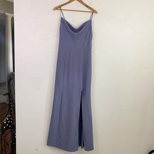 AMSALE cloudy blue cowl neck maxi bridesmaid dress